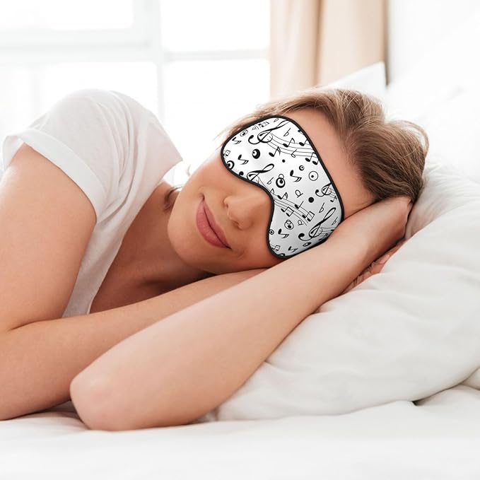 Black Music Notes Sleep Mask Eye Mask with Adjustable Strap Eye Sleep Shade Cover Blocks Light for Women Men Airplane Travel Nap