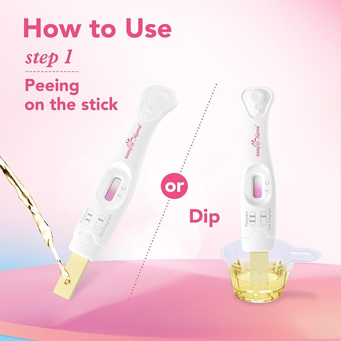 Easy@Home Pregnancy Test Sticks: Reliable & Early Detection - Accurate Results in Minutes - Easy to Use at Home | Pregnancy Tests with Curved Handle - 6 Sticks + 12 Strips