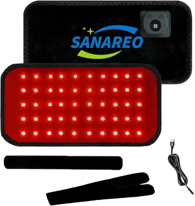 Red Light Therapy Belt for Body, Portable 660nm & 850nm Near Infrared & Red Light Therapy Device Features 4 Timer Modes for Back Waist Calves Arms for Women and Men（Micro Black）