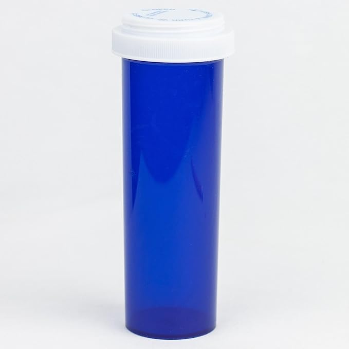 Five Star Supplies Plastic Pill Bottles - Reversible Cap Easy Open & Child Resistant - Pill Container Prescription Vial - Easy Open/Push N Turn (Blue, 60 DRAM 90 ct.)