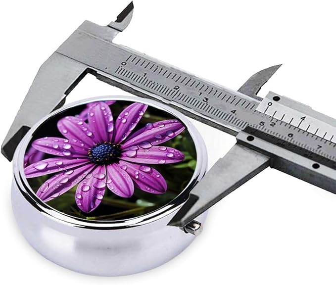 Purple Daisy Print Pill Box 3 Compartment Small Pill Case Portable Pill Box for Pocket Or Purse Cute Medicine Organizer Holder to Hold Vitamins Medication