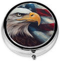 Vintage American Flag and Eagle Painting Print Round Metal Pill Box with 3 Compartment for Pocket or Purse Travel Bag Mini Small Size 2 inche