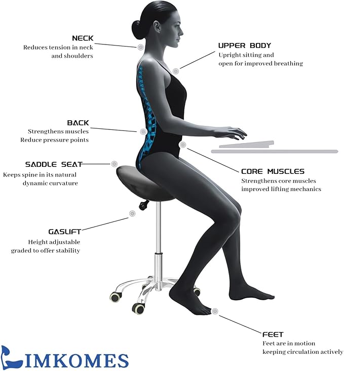 Saddle Stool with Wheels,Rolling Stool,Rolling Chair Ergonomic Swivel Rolling Chair with Hydraulic Lifting Height Adjustable Rolling for Office Medical Massage Salon Drafting(Black)