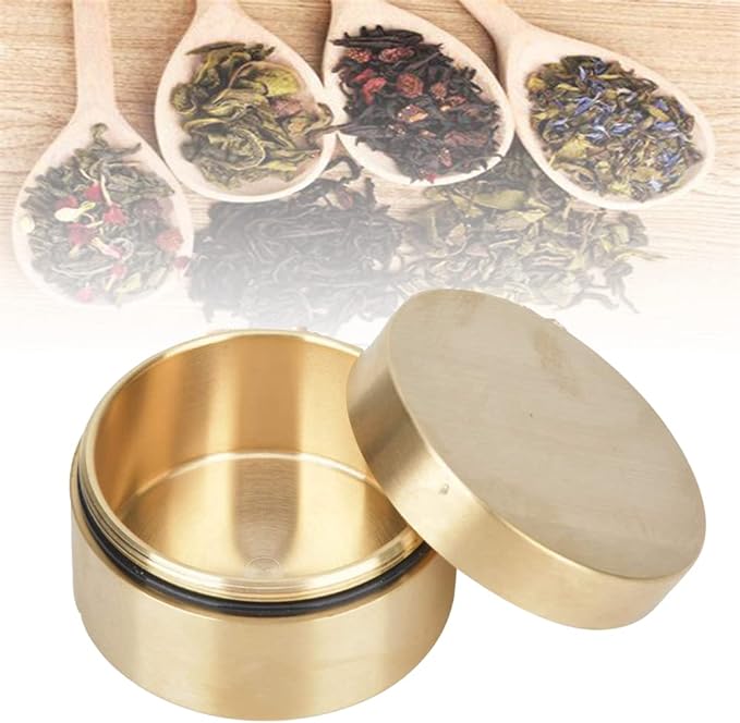 Watris Veiyi Round Shape Brass Pill Case, Metal Jewelry Storage Box, Sealed Coin Storage Box, Waterproof Mini Accessories Container for Outdoor Travel Home Office School(S)