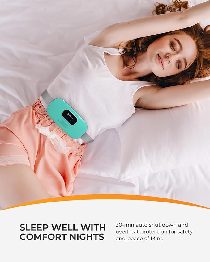 CooCoCo Portable Heating Pad for Period Cramps, Cordless Waist Belt for Menstrual Cramp Relief, 3S Fast Heat Pad with 4 Heat Levels and 4 Vibration Modes, Green