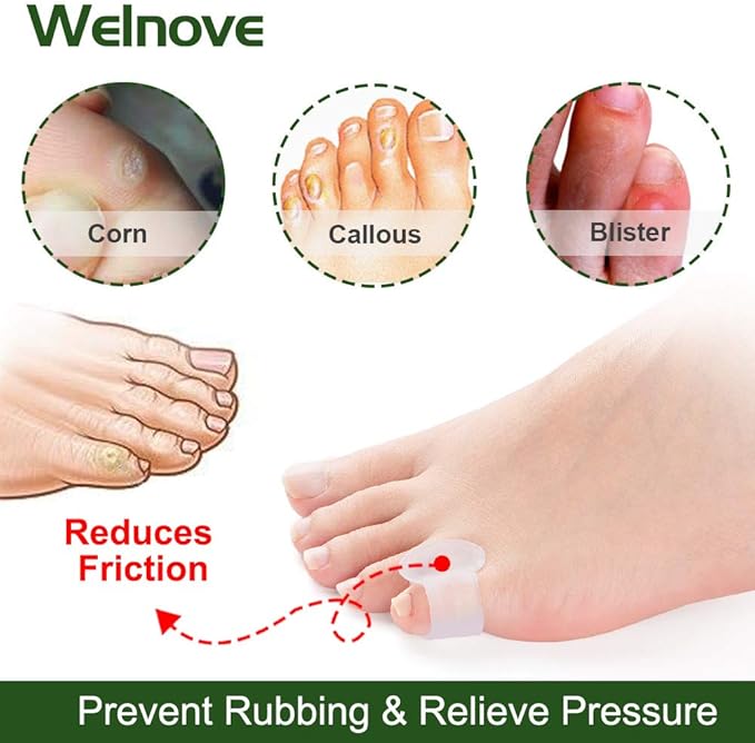 Welnove Gel Toe Separator, Pinky Toe Spacers, Little Toe Cushions, Small Toe Sleeves for Preventing Rubbing & Reducing Pressure (Pack of 12, Transparent)