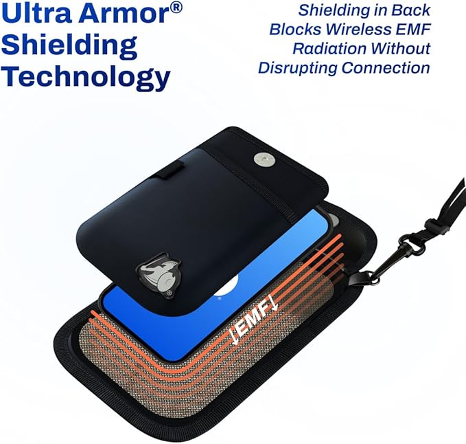 DefenderShield EMF Radiation Blocker Phone Pouch (Black) - Lightweight Radiation Blocker for Cell Phone with Crossbody Strap - EMF Shield with Extra Pocket (7.5 x 4 in)
