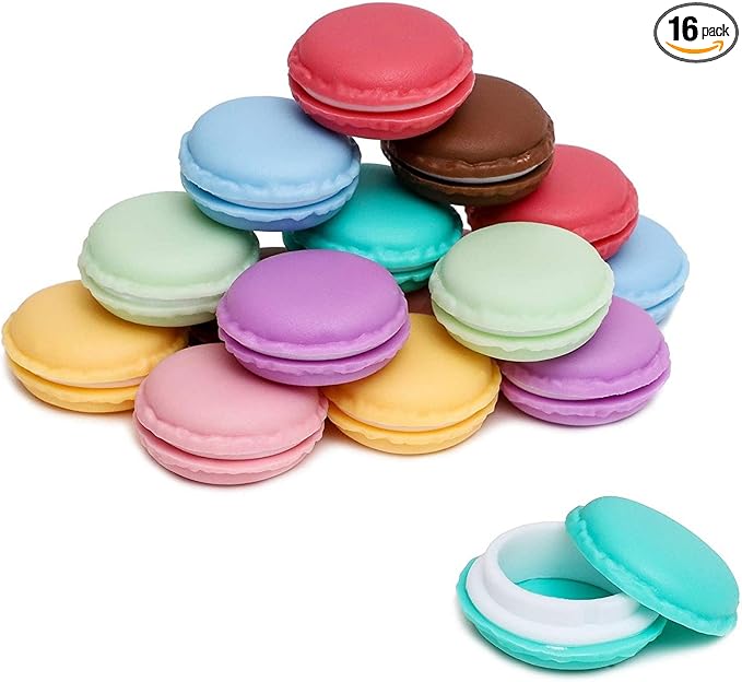Juvale Macaron Pill Case - Macaron Jewelry Holder & Pill Box - Durable Mini Plastic Containers with Lids - 8 Colors, 1.7 in - Pack of 16