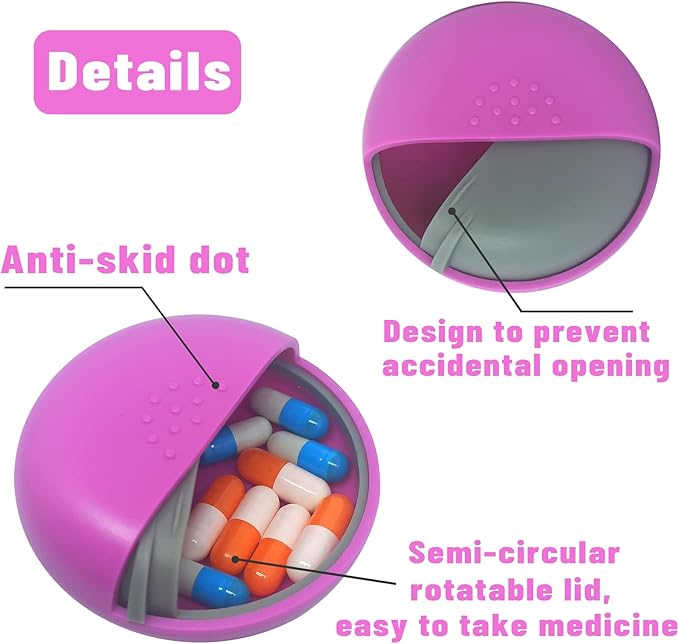 INVODA Travel Pill Organizer Cute Round Pill Box for Purse Compact Medicine Container for Pills, Fish Oil, Vitamins & Supplements