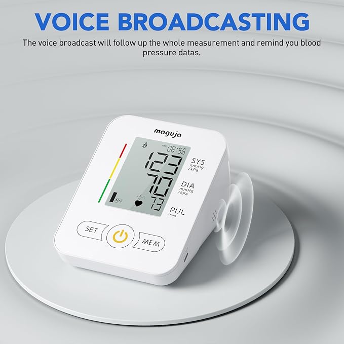 Arm Blood Pressure Monitor,maguja Blood Pressure Machine,BP Monitor Automatic Upper Arm Digital with Blood Pressure Cuff for Home Use (White)