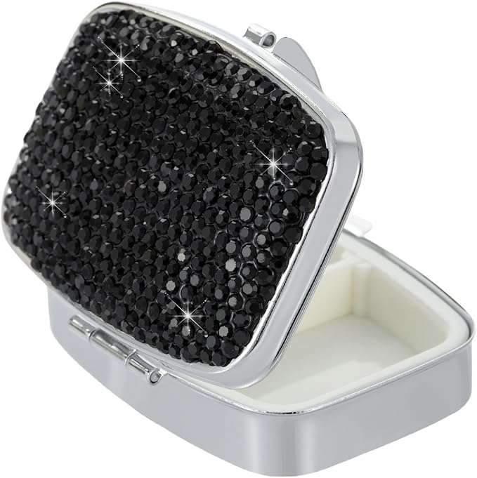 Small Pill Case Travel Pill Box for Purse Mini Metal Pill Container Pocket Cute Pill Organizer Tiny Single Pill Holder for Vitamin Medicine(Black)