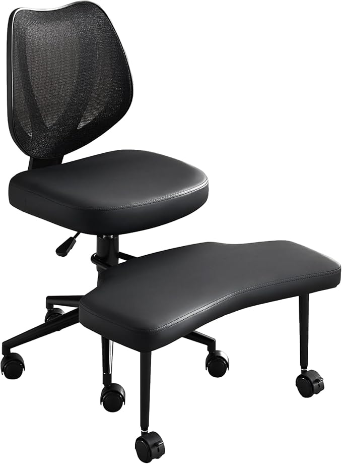 Ergonomic Cross Legged Office Chair with Lumbar Support & 360° Swivel Footrest for Meditation, Yoga, Home Office Work Criss Cross Desk Chair with Wheels, Adjustable Height for ADHD Desk