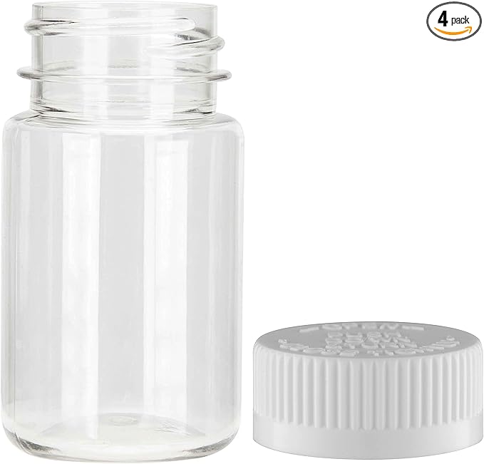 4 Empty Clear Plastic Pill Bottles Medicine Container Vitamin Capsule Holder 2oz