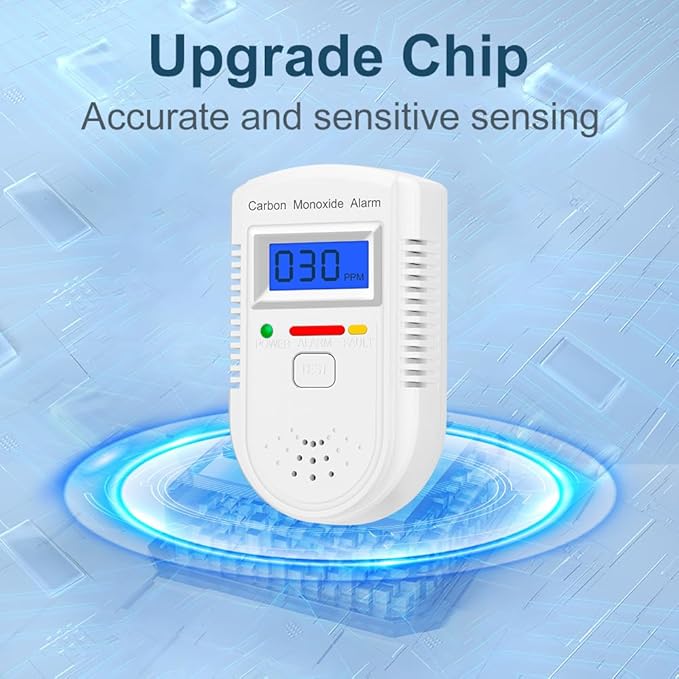 Carbon Monoxide Detector Plug in Wall，CO Gas Monitor Alarm Detector with Digital Display Sound & Light Warning for Home/Workplace/Travel
