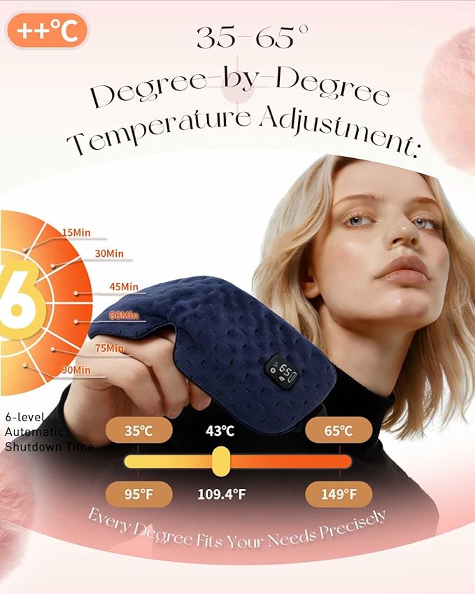 Cordless Heated Eye for Dry Eyes with 6 Timers | 35-65℃ Stepless Precision Warm Eye Compress 1500mAh | Washable Heating pad for Eye Care,Navy