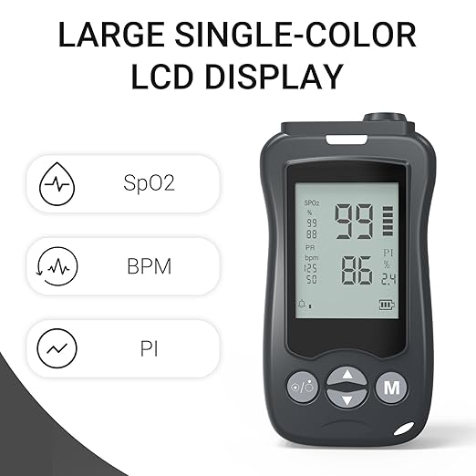 Handheld Fingertip Pulse Oximeter Medical Grade Pediatric Wrap Probe for Baby Kids Spot Checking Black Continuous Pulse Oximeter Adult Tracking Fast Accurate SpO2 Pulse Rate Respiration Rate Customizable Audio Visual Alarm
