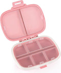 FirstDay Daily Pill Organizer Travel Pill Box 8 Compartments Portable Pill Case, Medicine Organizer Daily Pill Holder Container (Pink)
