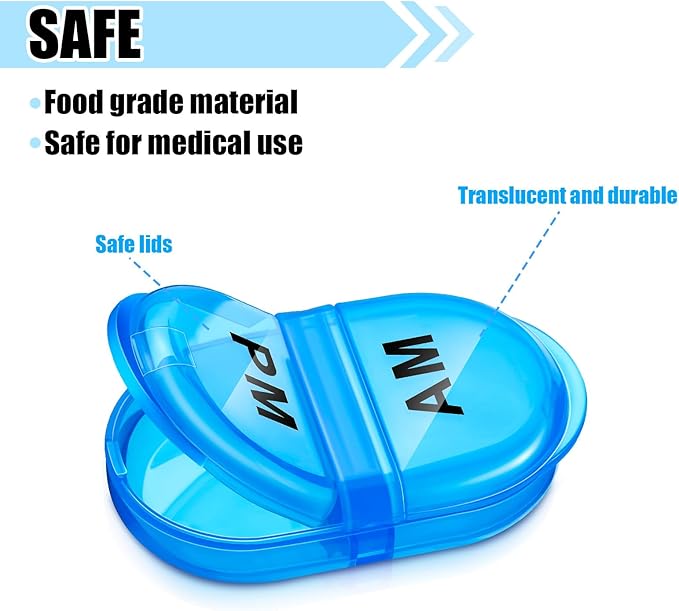 6 Pack Pill Organizer Pocket Small Case Holder Am Pm Pill Case Portable Two Compartment Round Travel 2 Times a Day for Vitamin Medication Supplement(Blue)