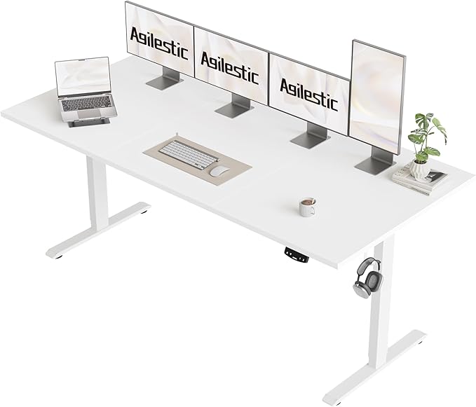 Agilestic Electric Standing Desk, 71 x 24 Inches Height Adjustable Desk, Sit Stand up for Work Office Home, Ergonomic Rising Computer Table with Memory Preset, White