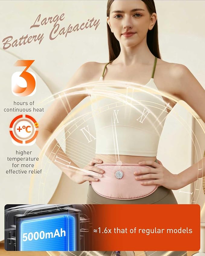 5000mAh Graphene Cordless Portable Heating Pad,Detachable Washable Cover, 4 Heat Settings, Menstrual Period Heating Pad, Electric Heating Belt, Gifts for Women Girl, Pink