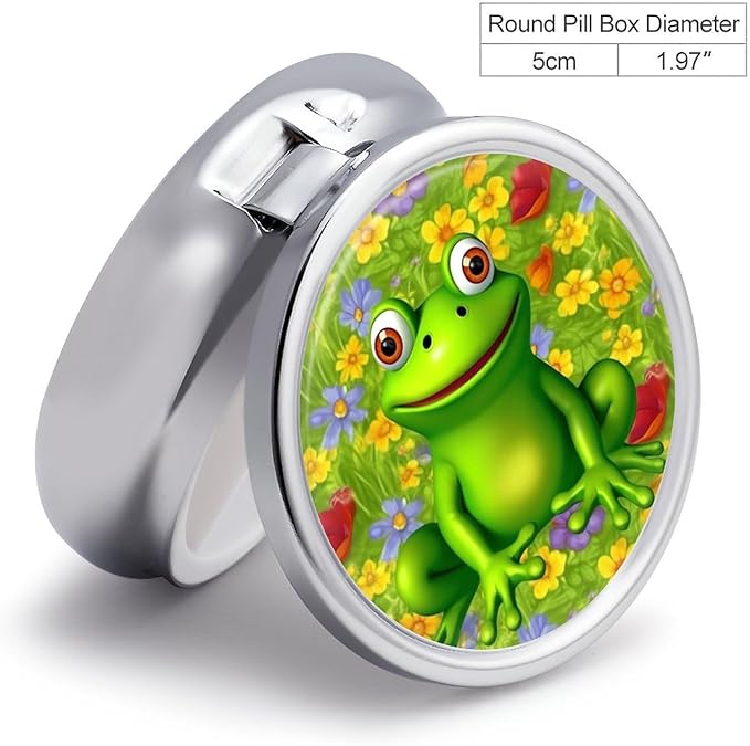 Frog Pill Box Travel Pill Case for Purse Pocket Weekly Medicine Organizer with Mirror 3 Compartment Round Medicine Case Portable PillcaseHolder for Daily