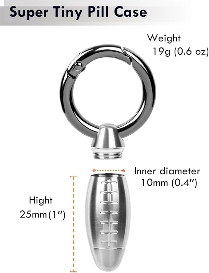 Tiny Keychain Pill Holder, Mini Pill Case Pendant, Small Metal Pill Box Micro Pill Container for Travel Purse Pocket (Silvery, Mini)