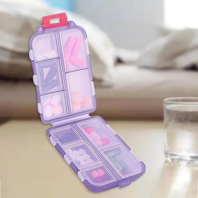 Travel Pill Organizer Portable Pocket Pill Case Small Pill Box for Purse Medicine Organizer Have 10 Compartments Storage Vitamin Fish Oil by INVODA (Purple)