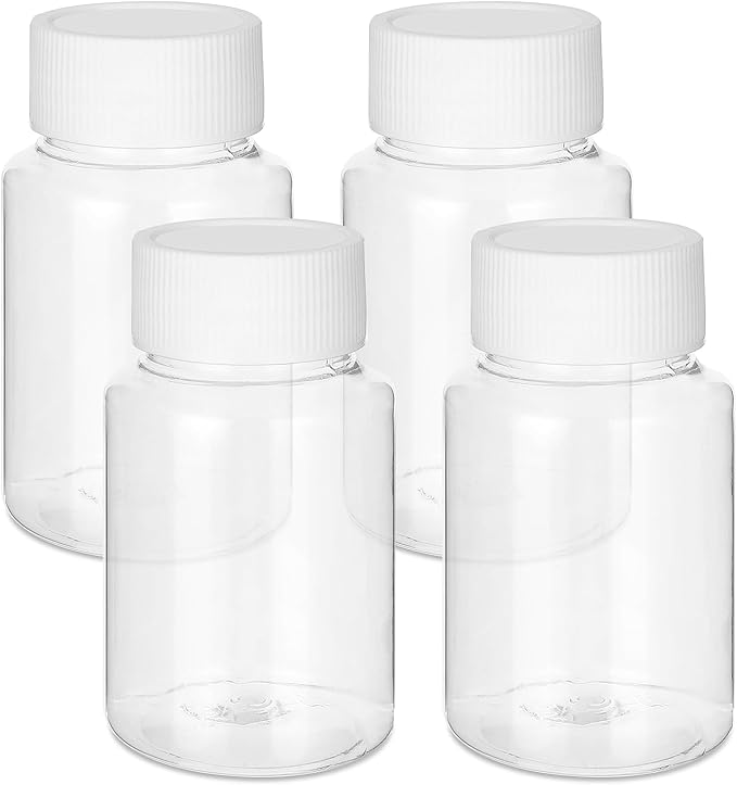 4Pcs Clear Pill Bottles, 80ml Empty Plastic Medicine Bottles, Reagent Bottle with Caps, Small Travel Pill Case, Chemical Containers for Liquid Solid Powder
