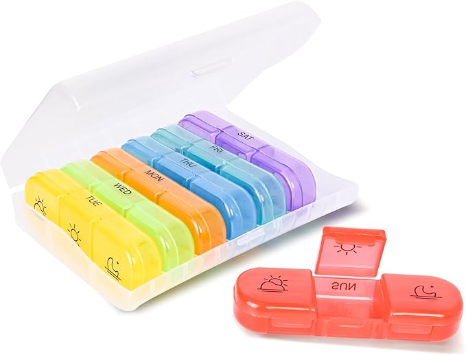 Weekly Pill Organizer 7-Day 3 Times a Day Travel Pill Box Large Capacity Removable Daily Pill Case for Medications Vitamins & Supplements BPA-Free