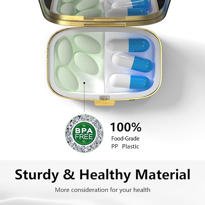 Small Pill Box Pill Case with Mirror Retro Pocket 2 Compartment Pill Holder for Purse or Pocket Bronze Portable Medicine Vitamin Container Fish Oil and Supplement Storage BPA-Free(Bird and Flower)