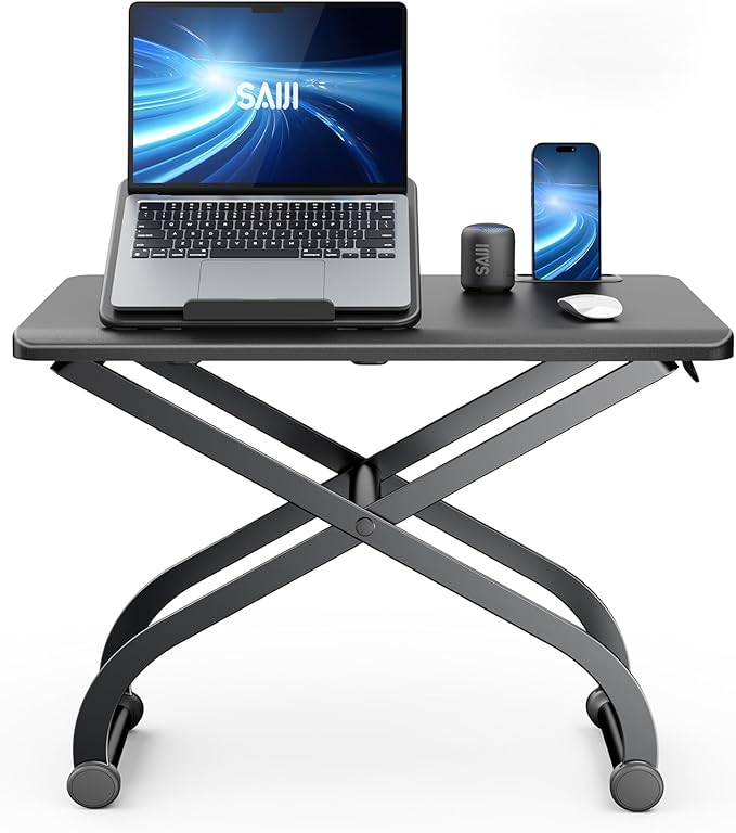 SAIJI Metal Small Laptop Desk Standing Converter, 23" Height Adjustable Desk Riser for Tabletop, Sit-Stand Workstation, Table Extender for Desk