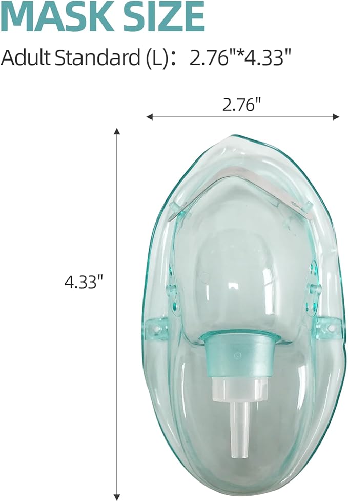 3 Pack Oxygen Mask for Face Adult with 7 Ft Tube, Adult Oxygen Mask with Adjustable Elastic Strap - XL+L+M,Green