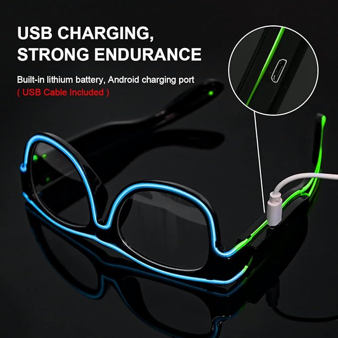 Ainiv Wireless Light Up Glasses 3 Modes LED Luminous Glasses Glow in the Dark for Parties, DJ, EDM, Halloween, Christmas