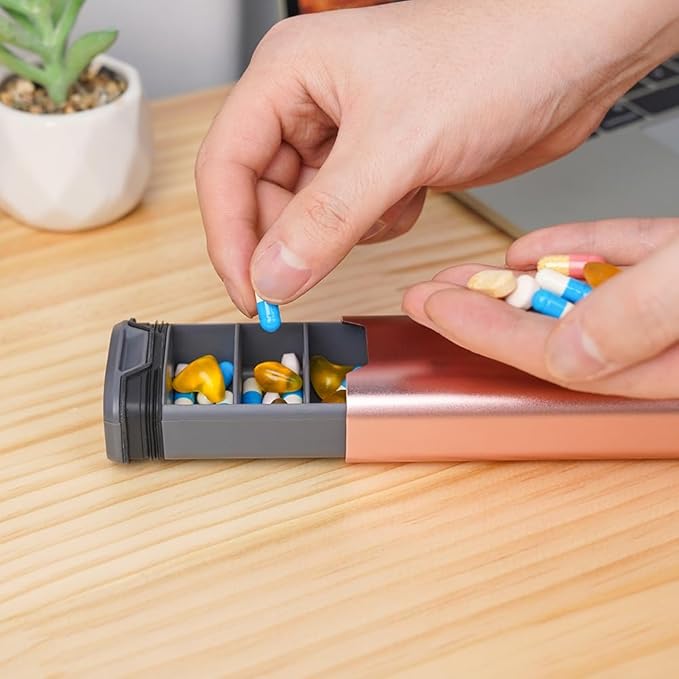 callie Personalized Metal Weekly Pill Organizer - Custom Name, Aluminum 7 Day Pill Case Travel Medicine Organizer with Large Compartment for Supplements Pills Vitamins