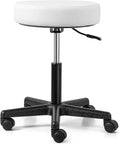 JMU Rolling Stool with Wheels, PVC Leather Large Seat, 400lbs Heavy Duty Adjustable Height,for Dentists Healthcare (White)