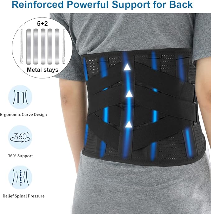 Back Brace with Heating Pad for Lower Back Pain, Cordless Heating Pad for Back, Heated Back Brace for Women and Men, Lumbar Support Brace for Sciatica, Scoliosis, Herniated Disc, Cramps, XL