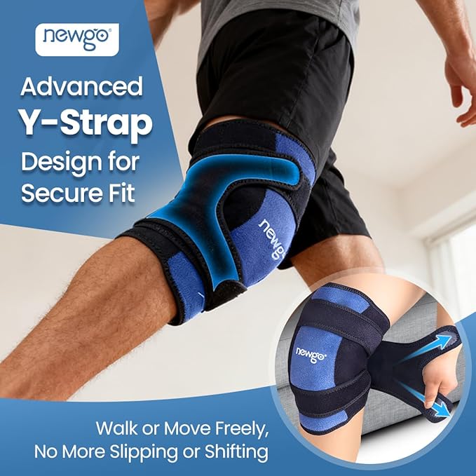 NEWGO 360° Knee Ice Pack Wrap, 60 Minutes Extended Cold Therapy with Ice Grid Gel, Ergonomic Y-Shape Snug Fit for Sports & Surgery Recovery, Swelling, Leak-Resistant, Reusable Design - 2 Pack