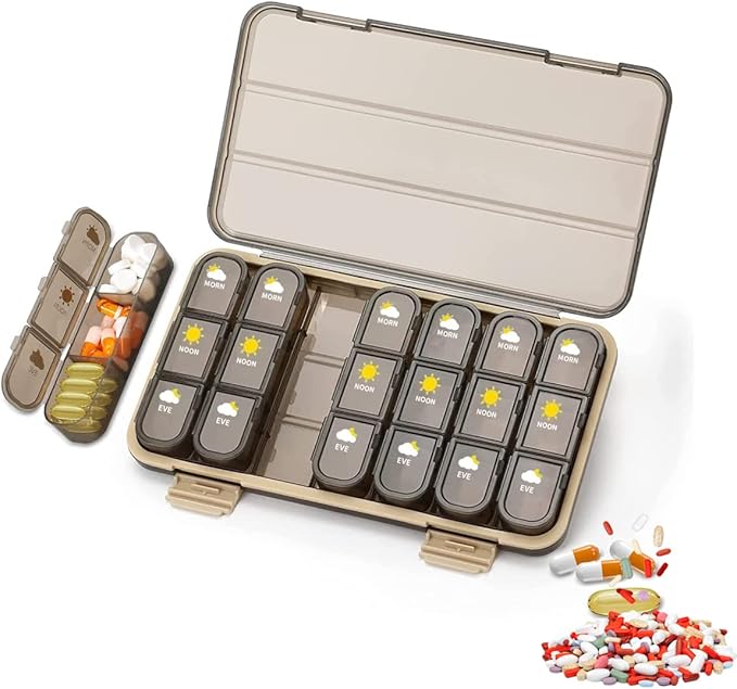 Weekly Pill Organizer 3 Times A Day Removable, 7 Days Pill Box Holder, Portable Airtight Medication Storage Containers During Travel, BPA Free, 21 Slots