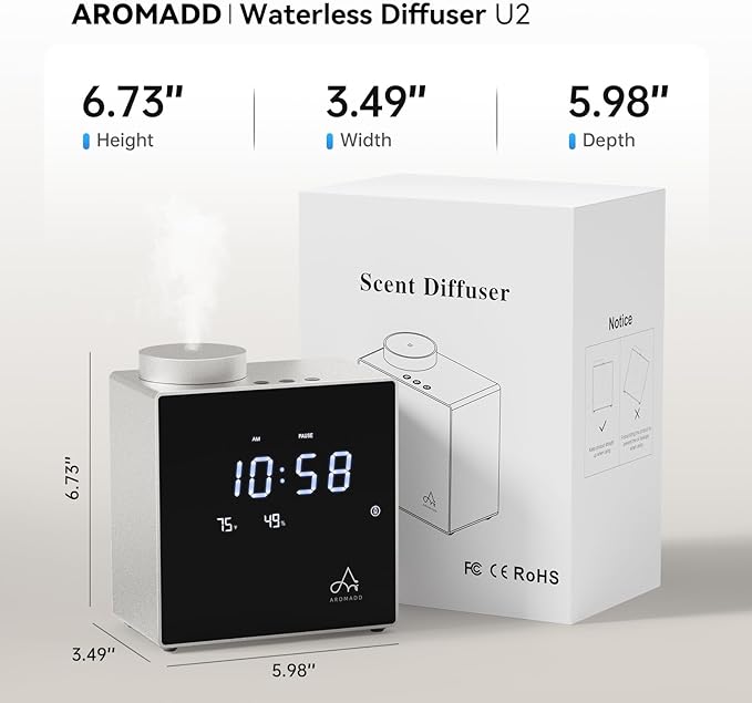 2026 Smart Waterless Diffuser, 2000 Sq.Ft Cold Air Scent Machine with Clock & Environmental Display | 7 Fragrance Levels, 9 Timer Settings, Hotel Collection Diffuser for Home & Large Rooms (Silver)