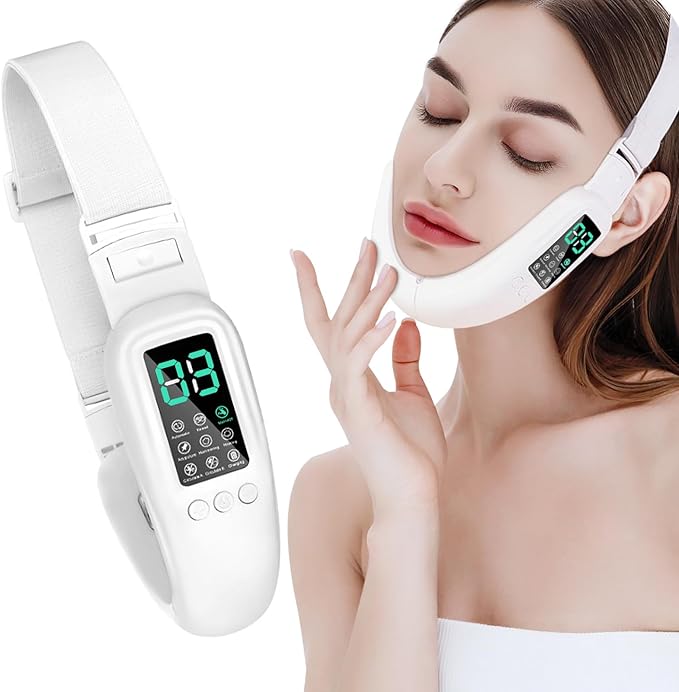 Double Chin Machine, V Face Beauty Device for Woman 8 Modes and 15 Intensity Levels Electric Double Chin Device, Smart Double Chin Face Device with Magnetic Massage, White