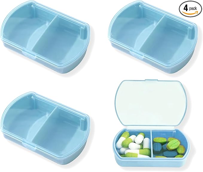 4PCS Small Pill Case Travel Pill Box Cute Pill Organizer for Purse Portable Daily Medicine Organizer 2 Compartment Pill Holder for Vitamins, Fish Oil, Supplements