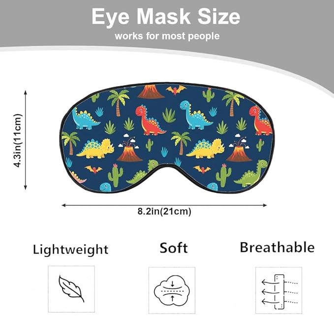 Cute Dinosaurs Sleep Eye Mask Children Print Palm Tree Animal Green Blue Red Silk Eye Mask Sleeping Soft Eye Shade Cover for Men Boy Girl Airplane Travel with Elastic Strap