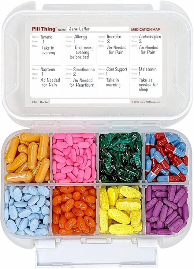 8 Compartment Large Pill Case with Airtight Seal, Adjustable Dividers, Silicone Gasket Waterproof Med Box with Medication Map (Clear - 2 Pack)