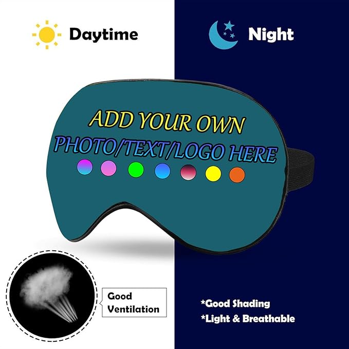 Personalized Eye Mask, Custom Eyeshade Blindfold Add Your Design Image Text Customized Eye Cover with Adjustable Strap for Sleeping Travel Work Naps Blocks Light, Blue Green