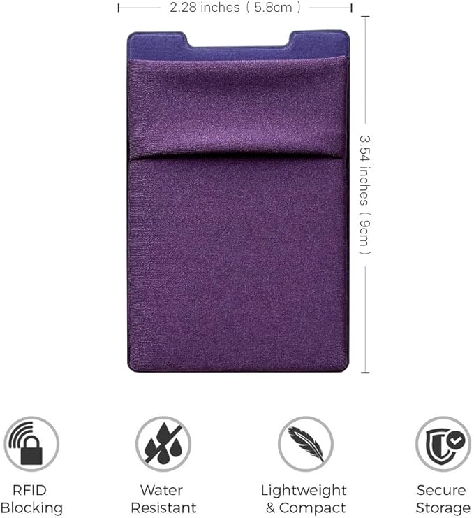 RFID Blocking Phone Card Wallet - Double Secure Pocket - Ultra-Slim Self Adhesive Credit Card Holder Card Sleeves Phone Wallet Sticker All Smartphones(Purple)-2PC