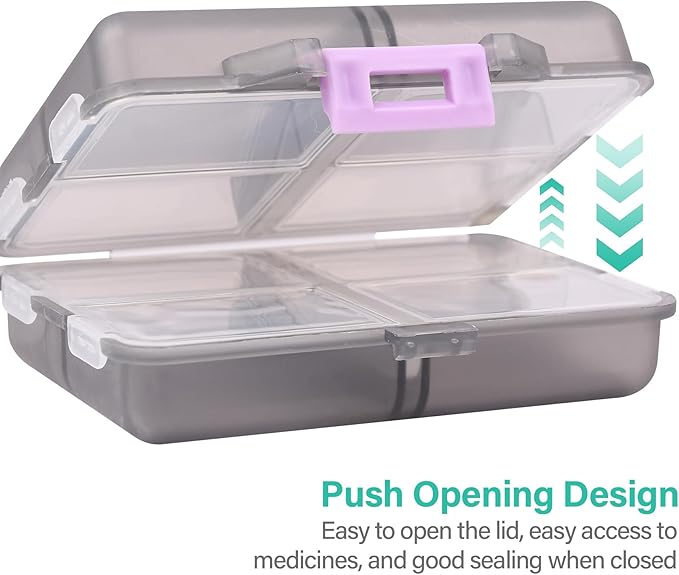 Travel Pill Organizer Small 8 Grid Compartments Pill Holder Box - Portable Medicine Container Case - Daily Weekly Medication Organizer