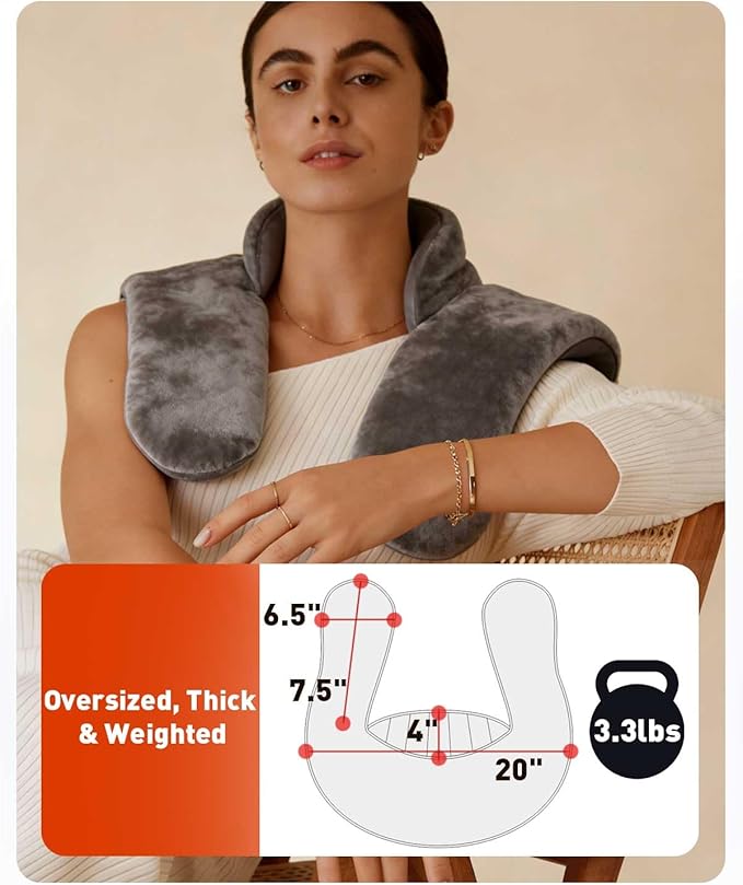 COMOIL Microwavable Heating Pad for Neck and Shoulders, 3.3LBS Weighted Moist Heat Pack with Removable Washable Cover,Microwave Heated Neck Wrap for Back Pain Relief
