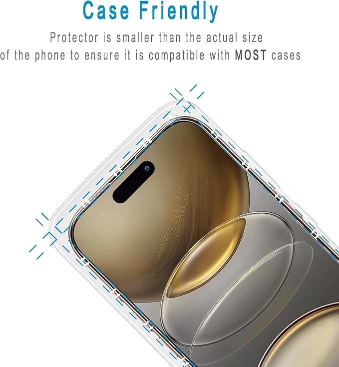 HPTech 2 Pack Anti Blue Light Screen Protector for iPhone 16 Pro/iPhone 17 Eye Protection Tempered Glass Film, Easy to Install, Bubble Free