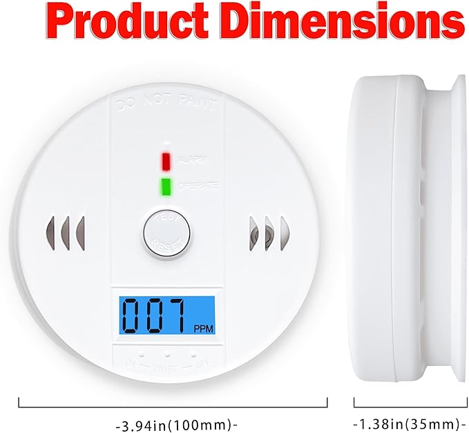 3 Pack Carbon Monoxide detectors, co Detector, Carbon Monoxide Alarm Detector Battery Powered with LCD Display, Carbon Monoxide Detector, UL2034 Standards, for Home