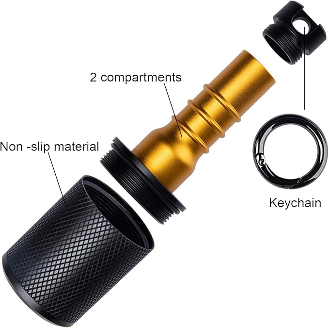 Aluminum Alloy Pill Holder with Keychain, Waterproof Pill Box with 2 Compartments, Portable Pocket Pill Box Case Container for Outdoor Travel Camping